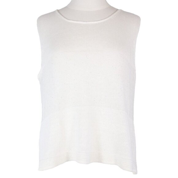 Rani Arabella Women's Large White Sequin Linen Knit Tank Top Sleeveless Shirt - Picture 7 of 7